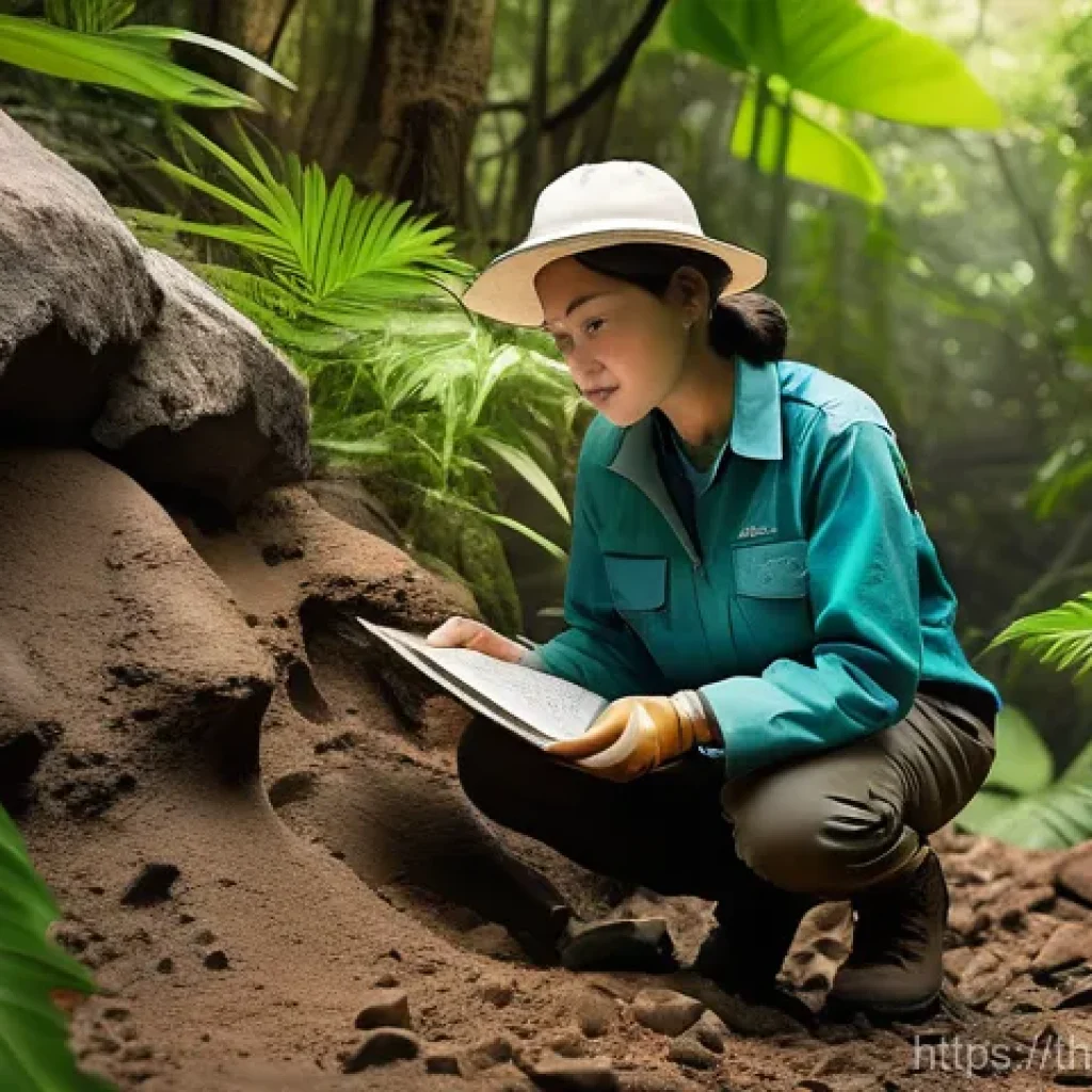 지구과학과 지층 분석 - **Prompt:** A female paleontologist, dressed in practical, long-sleeved field clothing, sturdy pants...