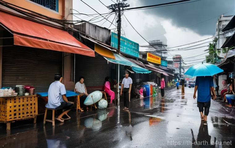 지구과학과 계절 변화 - **A Thai Farmer's Struggle Against Drought:**
    A wide-angle, realistic photograph of a parched ri...