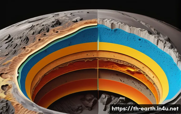 지구과학과 지구 내부 구조 - A highly detailed and scientifically accurate cross-section diagram of the Earth, revealing its dist...