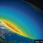 Home 19 지구과학과 오존 연구 - A highly detailed scientific illustration of Earth’s atmospheric layers focusing on the stratosphere...
