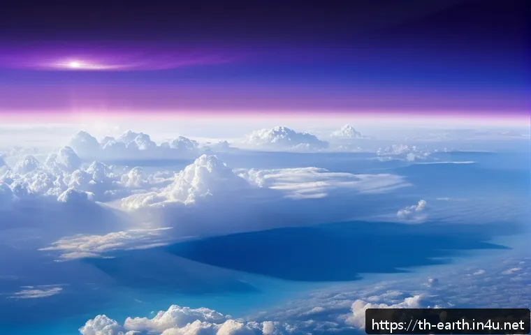 지구과학과 성층권 - A highly detailed scientific illustration of the stratosphere layer between 10 to 50 kilometers abov...